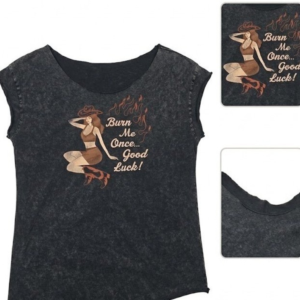 Hell Babes Burn Me Once Cowgirl Muscle Tee Thrashed Raw Cut Tank Top Mineral